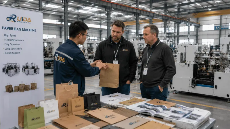 U.S. distributor visiting RUIDA Machine with customer for paper bag project