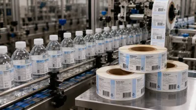 Food packaging label rolls after slitting and rewinding