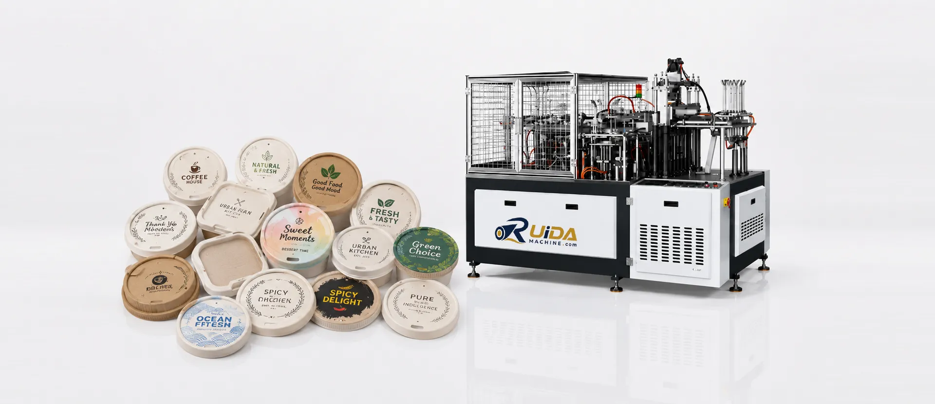 Paper lid machines for coffee cup lids and food container lids
